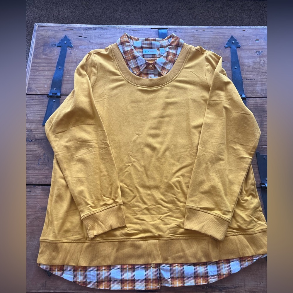 Denim&Co‎ Mustard Yellow Layered Button-Down Shirt Look